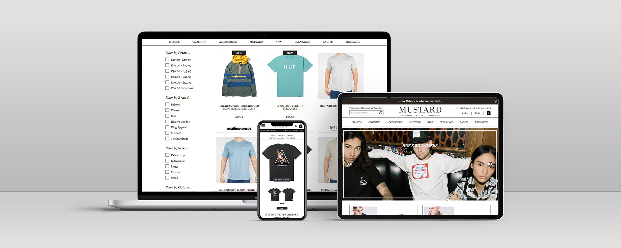 Mustard Clothing Magento Ecommerce Website Design on 3 Devices