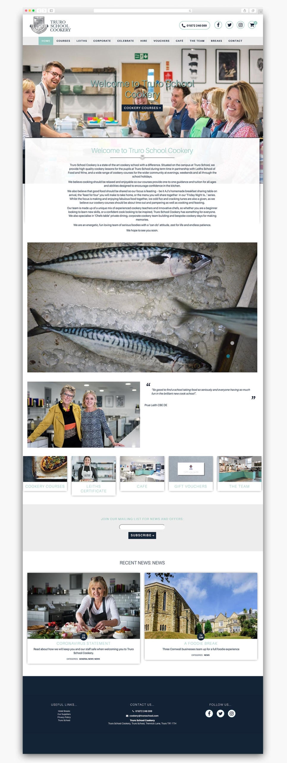 Truro School Cookery Wordpress Website Homepage Design