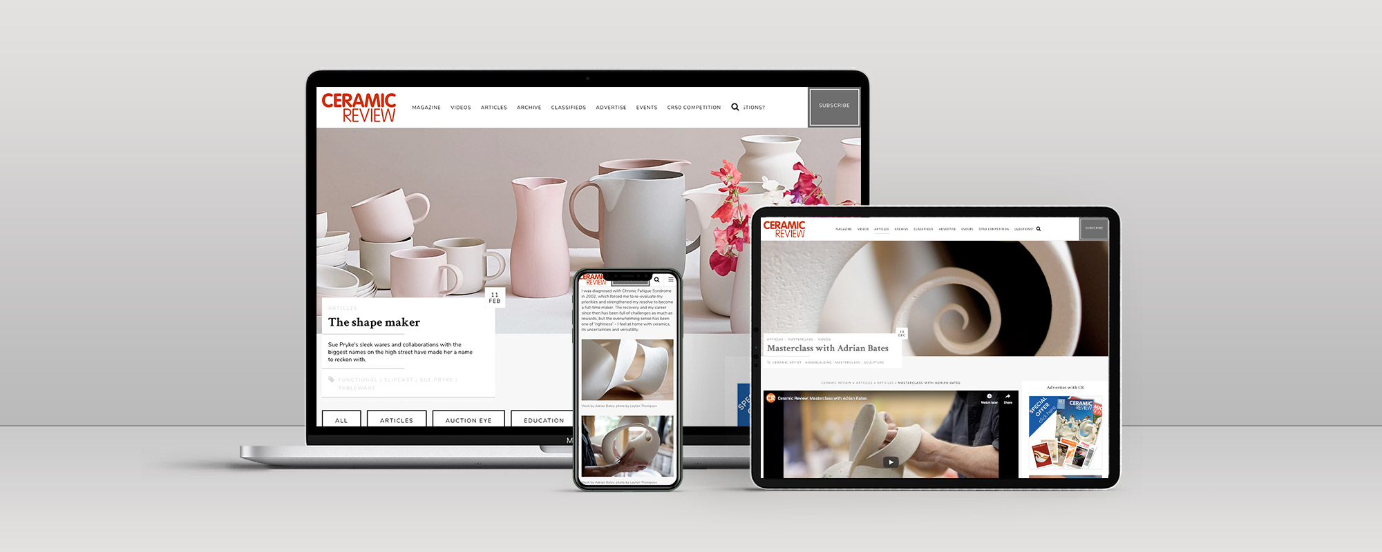 Ceramic Review Wordpress Website Design on 3 Devices