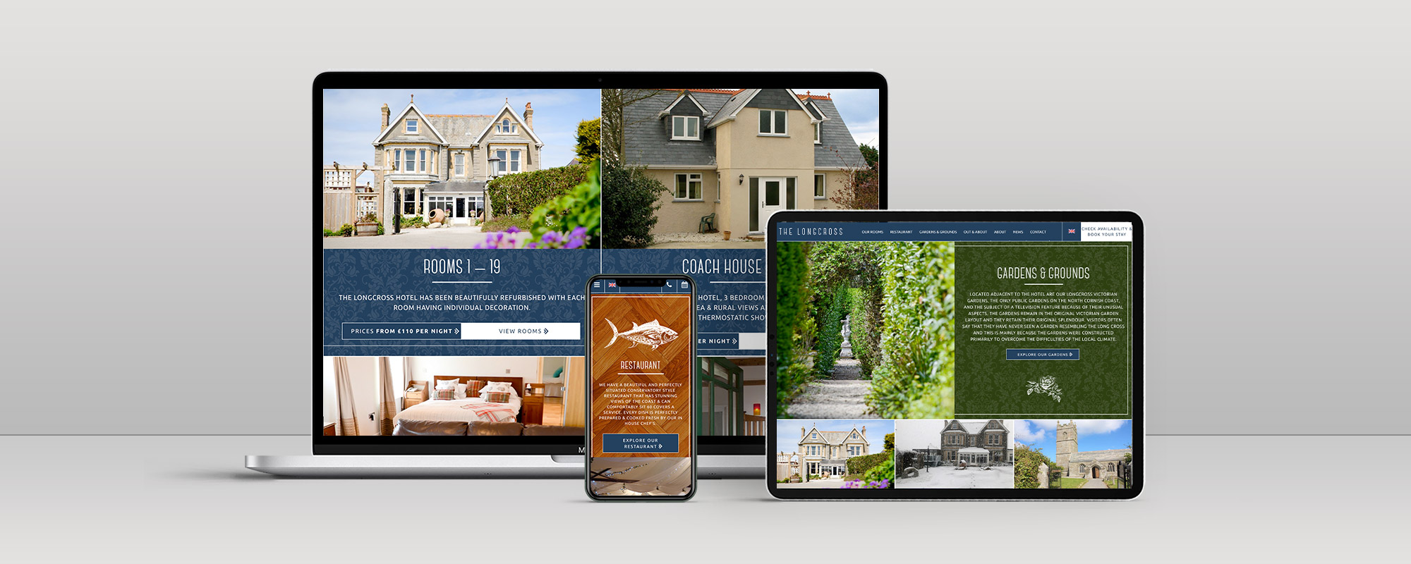 Longcross Hotel Wordpress Website Design on 3 Devices