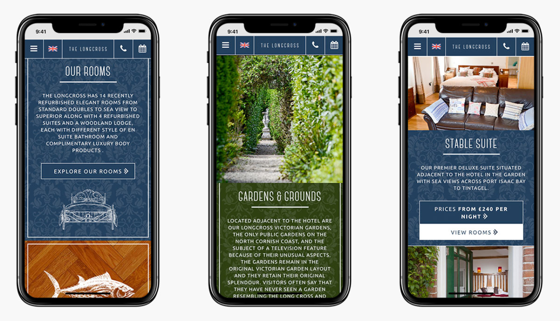 Longcross Hotel Wordpress Website Design on Mobile Devices