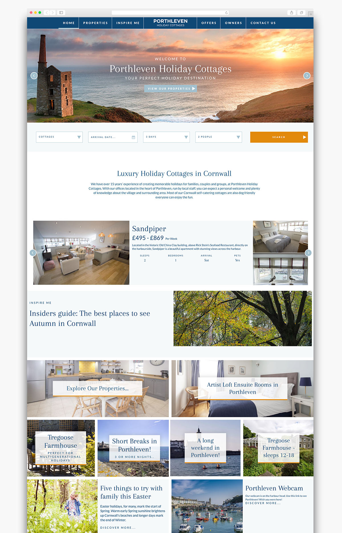 Porthleven Holiday Cottages Website Homepage Design