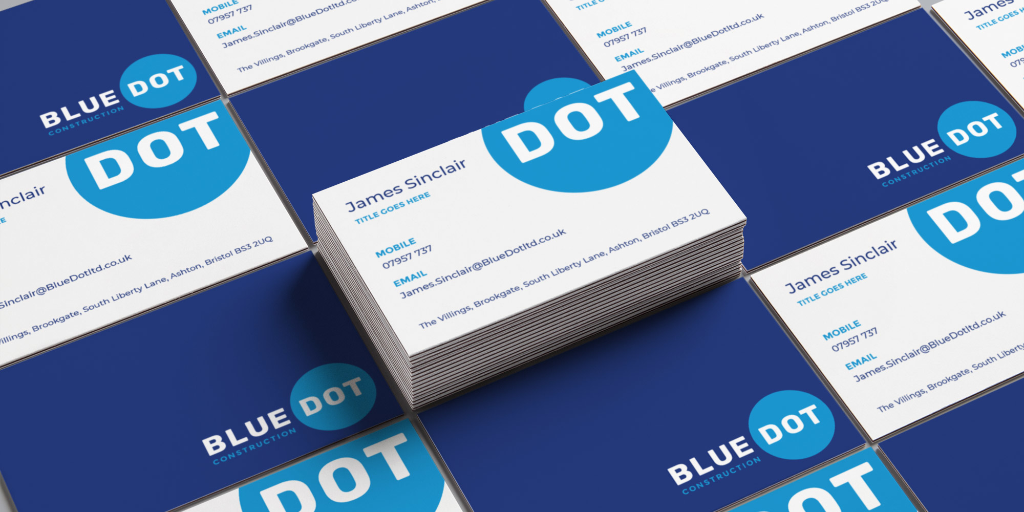 Blue Dot Construction Logo Design on Business Cards