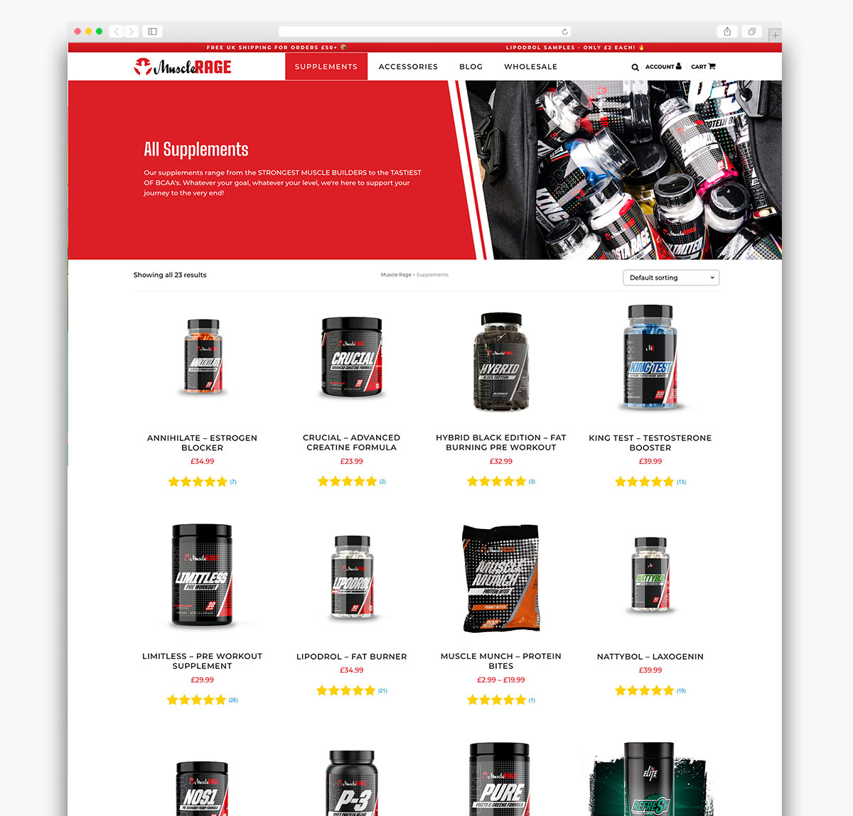 Muscle Rage Ecommerce Website Page Design