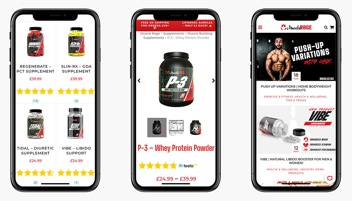 Muscle Rage Ecommerce Website Design on Mobile Devices