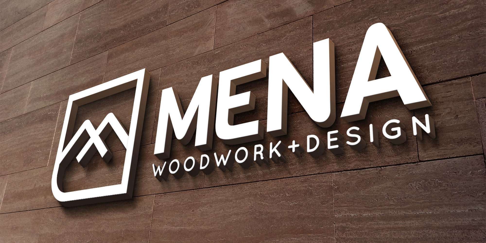 Mena Woodwork Logo Design on Sign