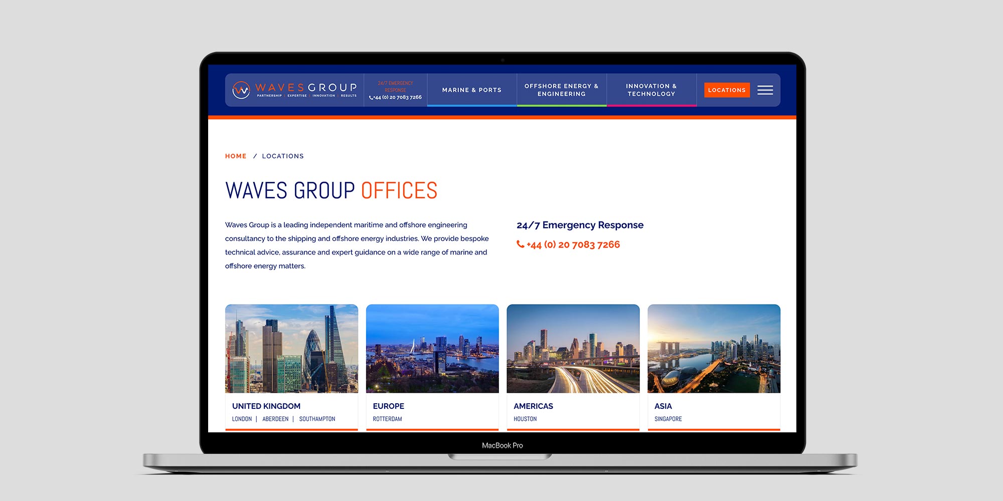 Waves Group website design on a laptop