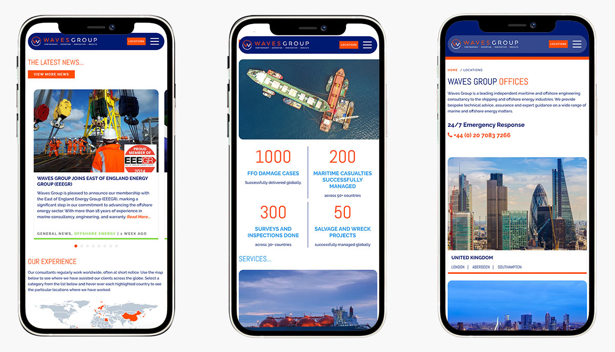 Waves Group website design on mobiles